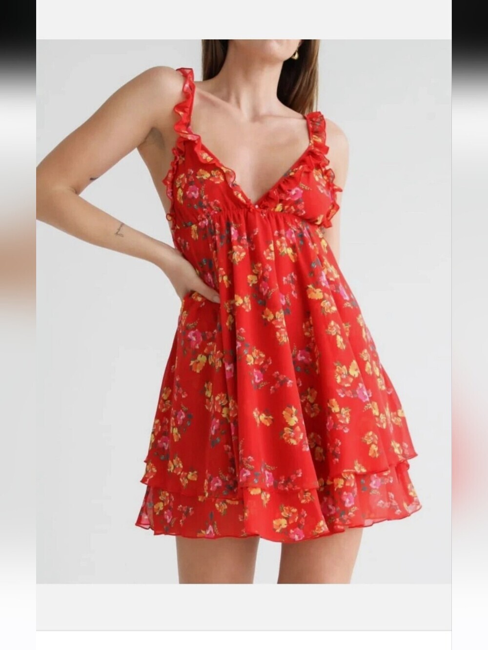 Rumored Secret Garden Babydoll Mini Dress Havana Bloom Floral Dize M